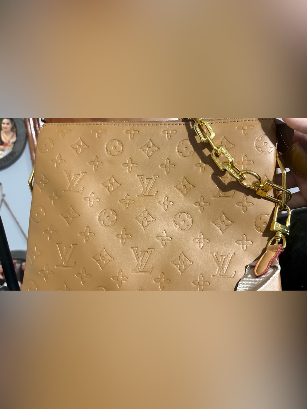 Monogram Embossed Leather crossbody in Beige-Tan
